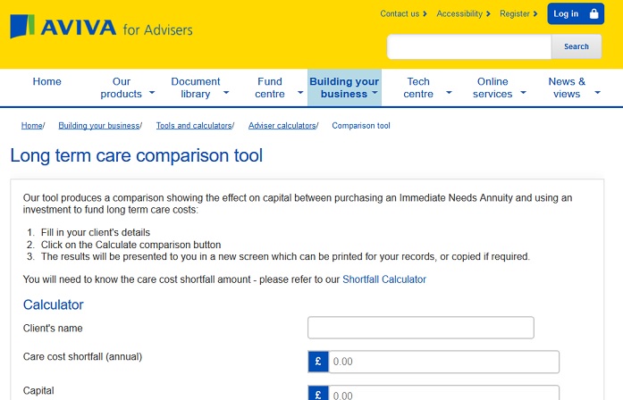 AVIVA - long term care comparison tool