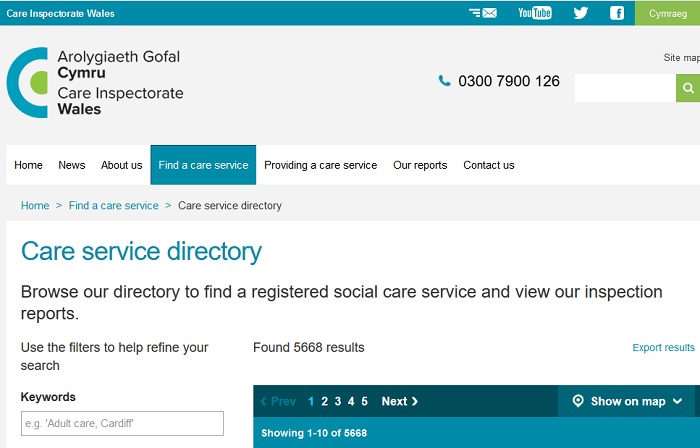 Care Inspectorate Wales - finding a care service