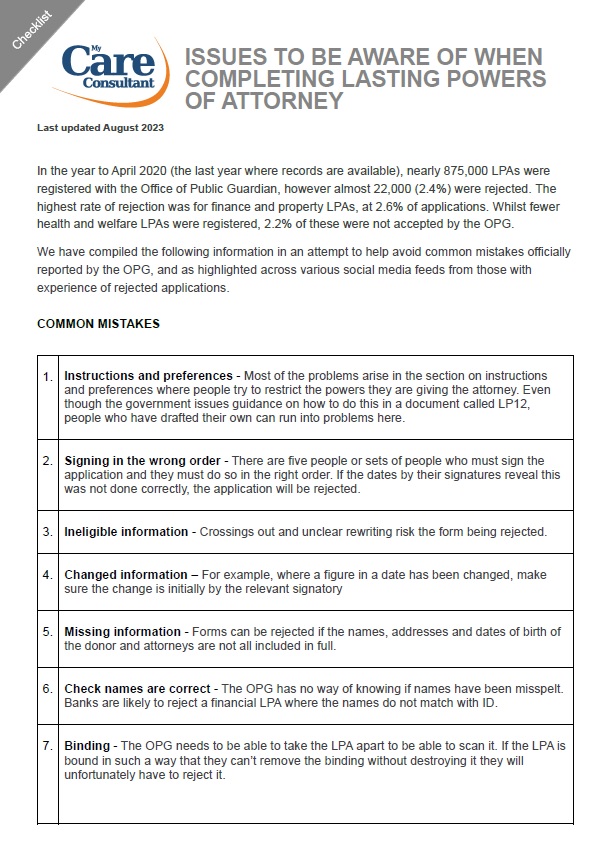 Issues to be aware of when making an LPA - August 2023