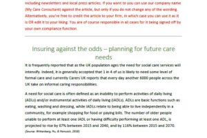 Example article #2 – Insuring against the odds – planning for future care needs